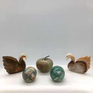 Marble Onyx Egg Swans Apple Patchwork Natural Handcrafted Pakistan Paperweight